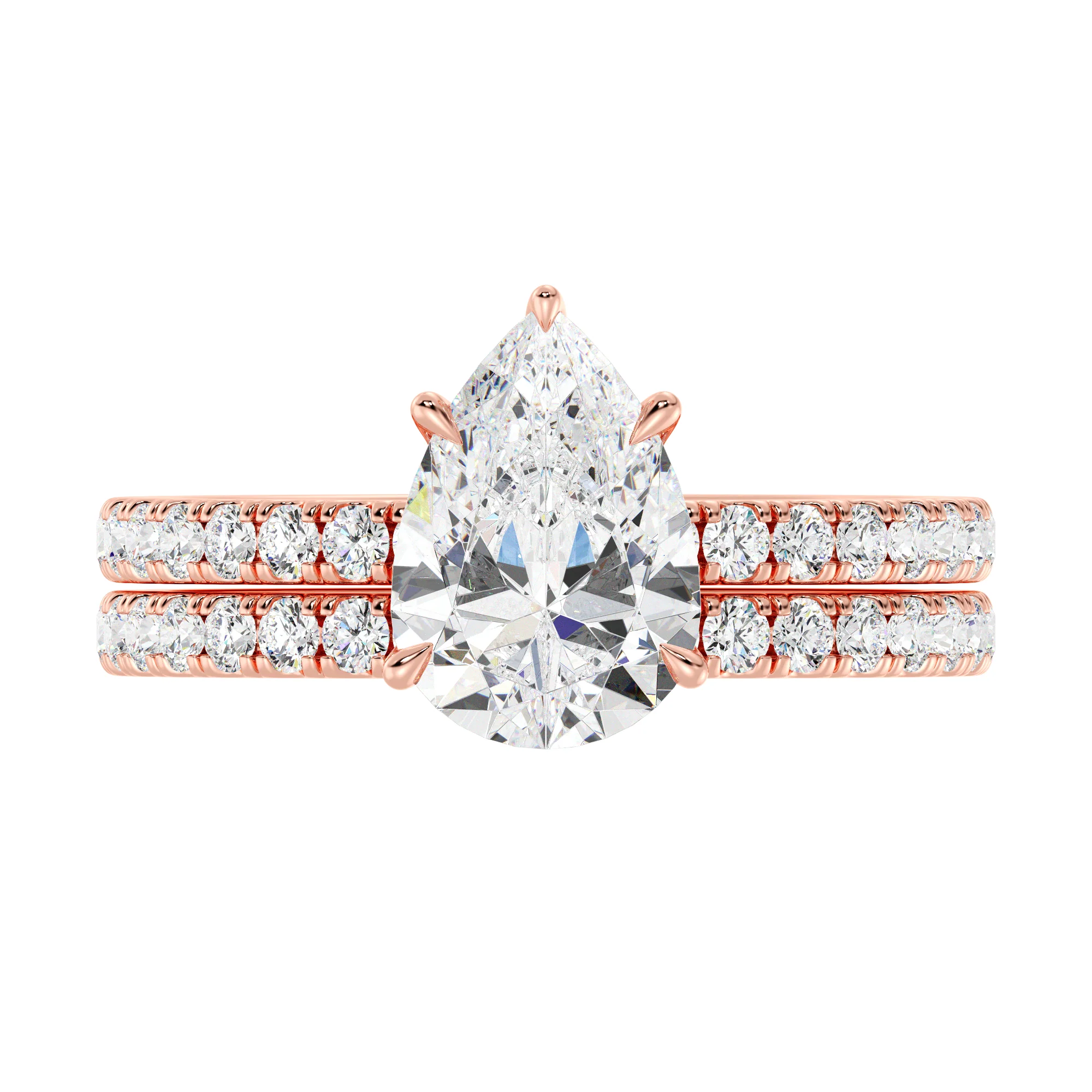 2 Carat Pear Cut Lab Grown Diamond Engagement Ring with Wedding Band Set in 18K Gold - Image 8