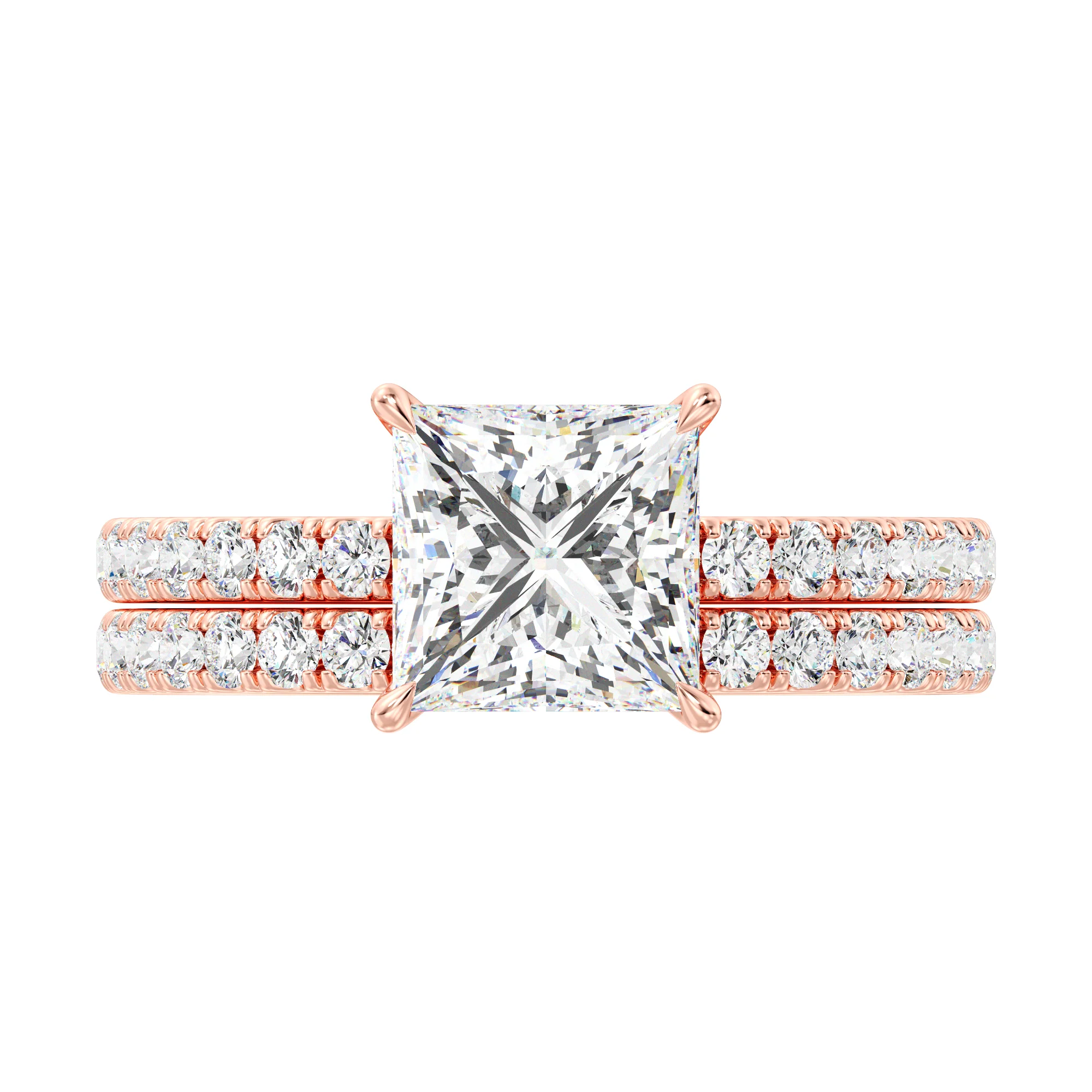 2 Carat Princess Cut Lab Grown Diamond Engagement Ring with Wedding Band Set in 18K Gold - Image 10