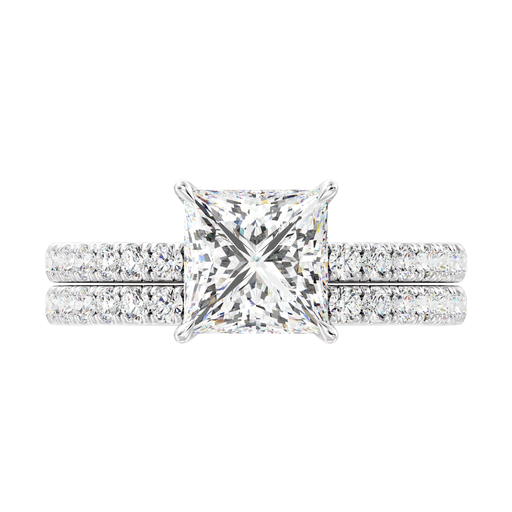 2 Carat Princess Cut Lab Grown Diamond Engagement Ring with Wedding Band Set in 18K Gold - Image 14