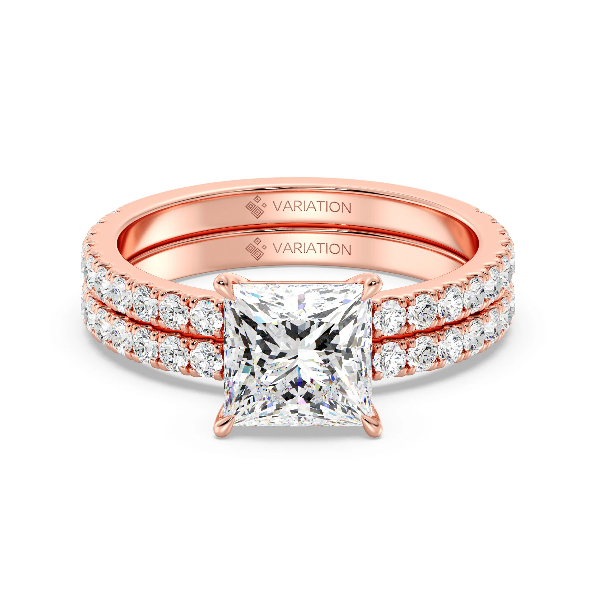 2 Carat Princess Cut Lab Grown Diamond Engagement Ring with Wedding Band Set in 18K Gold - Image 6
