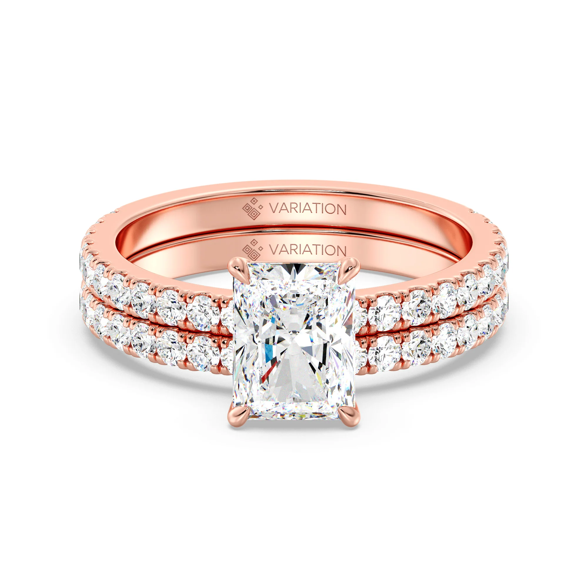 2 Carat Radiant Cut Lab Grown Diamond Engagement Ring with Wedding Band Set in 18K Gold - Image 6
