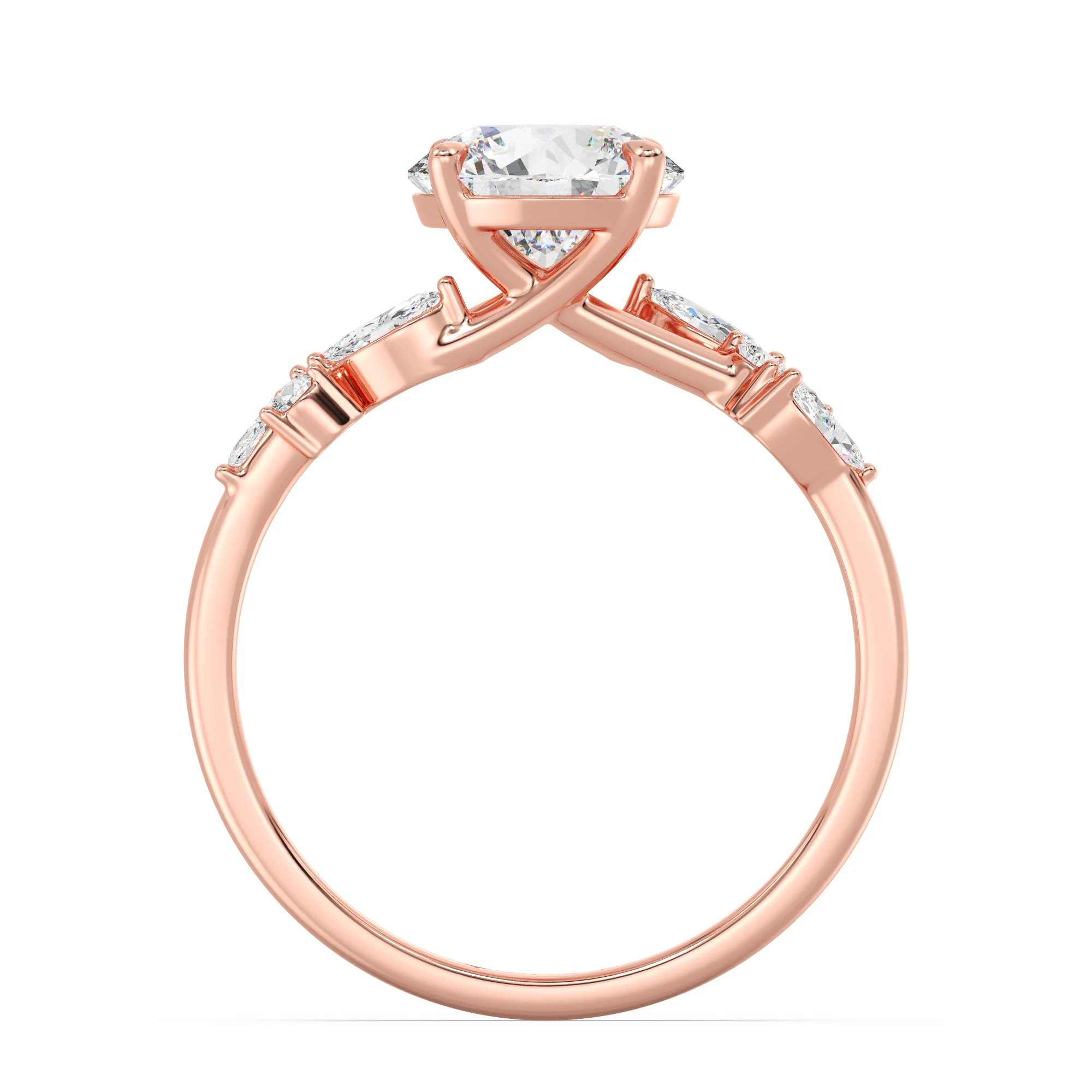 2 Carat Round Cut Lab Grown Diamond Engagement Ring with Marquise Accents in 18K Gold - Image 10