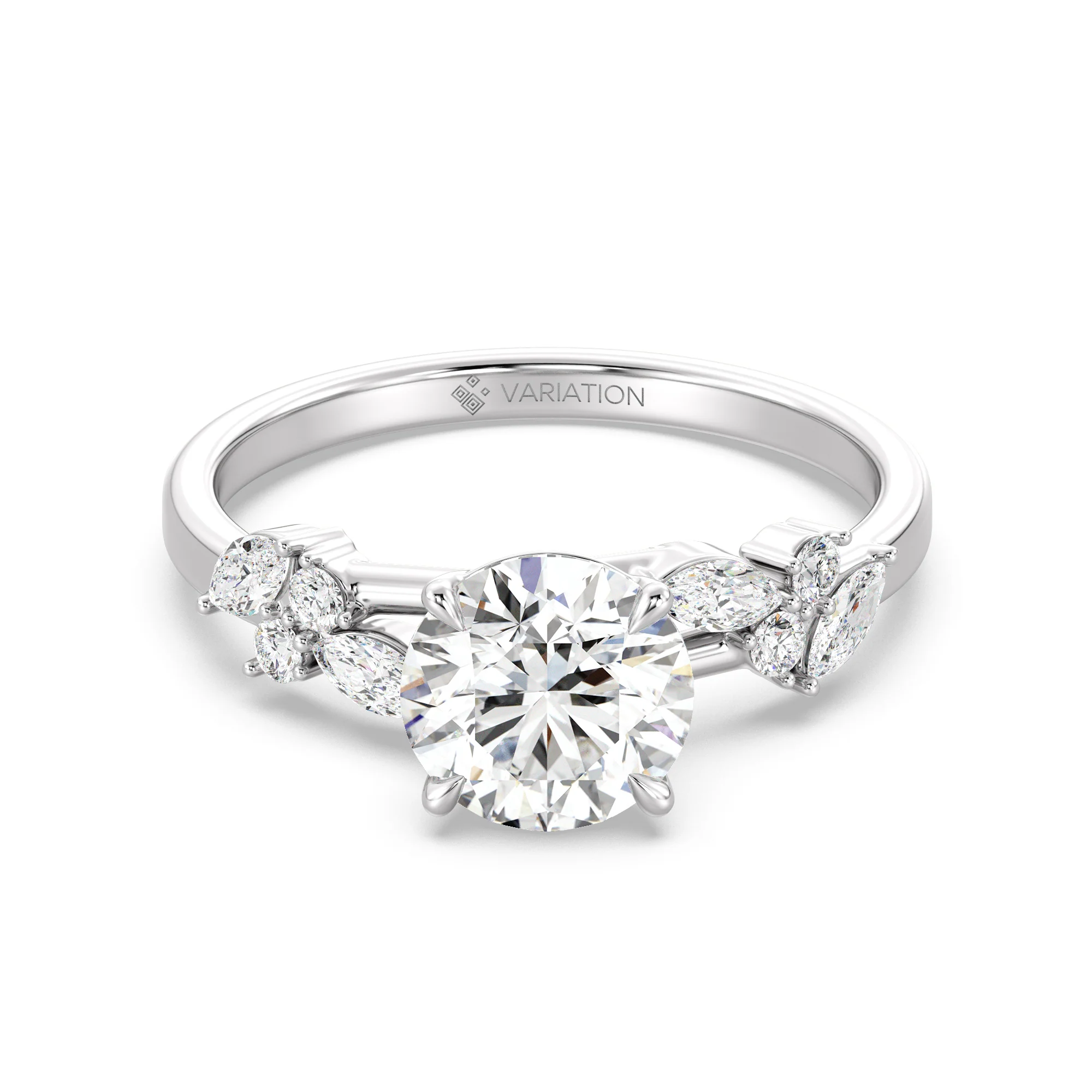 2 Carat Round Cut Lab Grown Diamond Engagement Ring with Marquise Accents in 18K Gold - Image 11