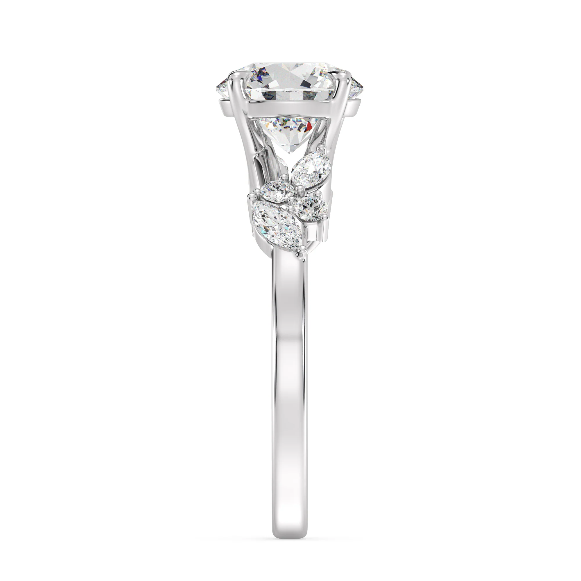 2 Carat Round Cut Lab Grown Diamond Engagement Ring with Marquise Accents in 18K Gold - Image 13