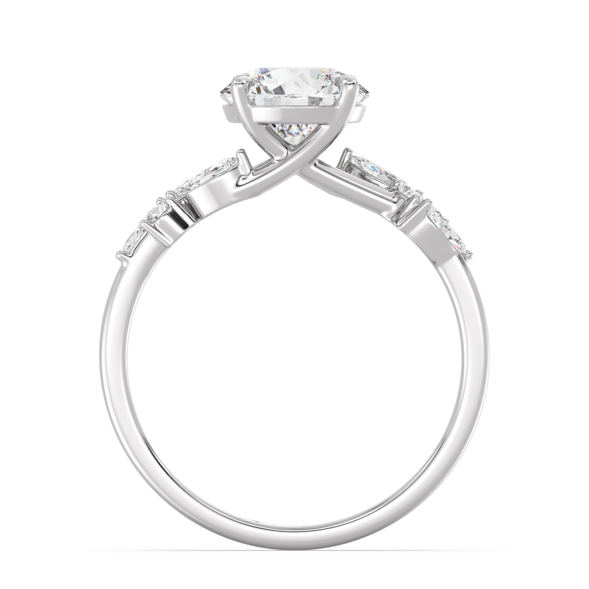 2 Carat Round Cut Lab Grown Diamond Engagement Ring with Marquise Accents in 18K Gold - Image 14