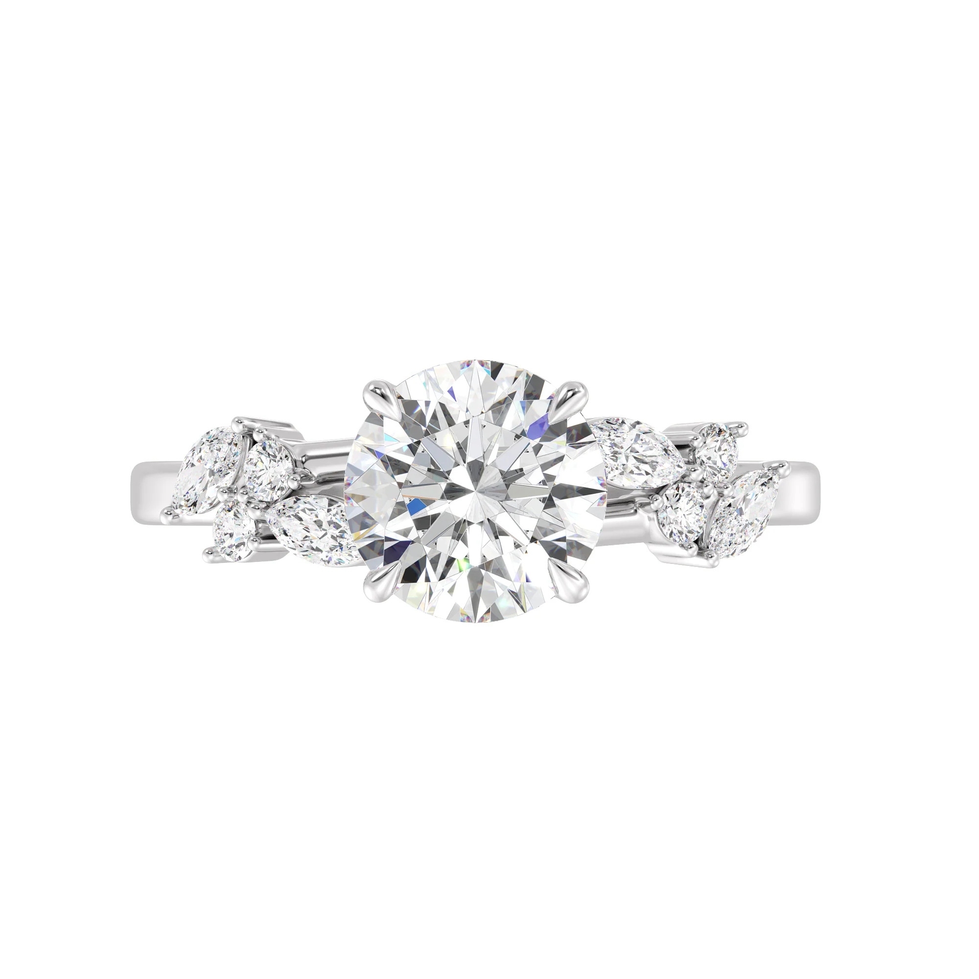 2 Carat Round Cut Lab Grown Diamond Engagement Ring with Marquise Accents in 18K Gold - Image 15