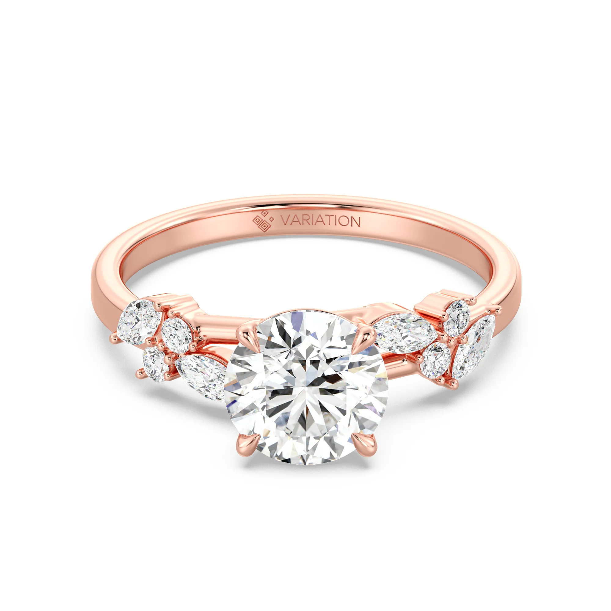 2 Carat Round Cut Lab Grown Diamond Engagement Ring with Marquise Accents in 18K Gold - Image 6