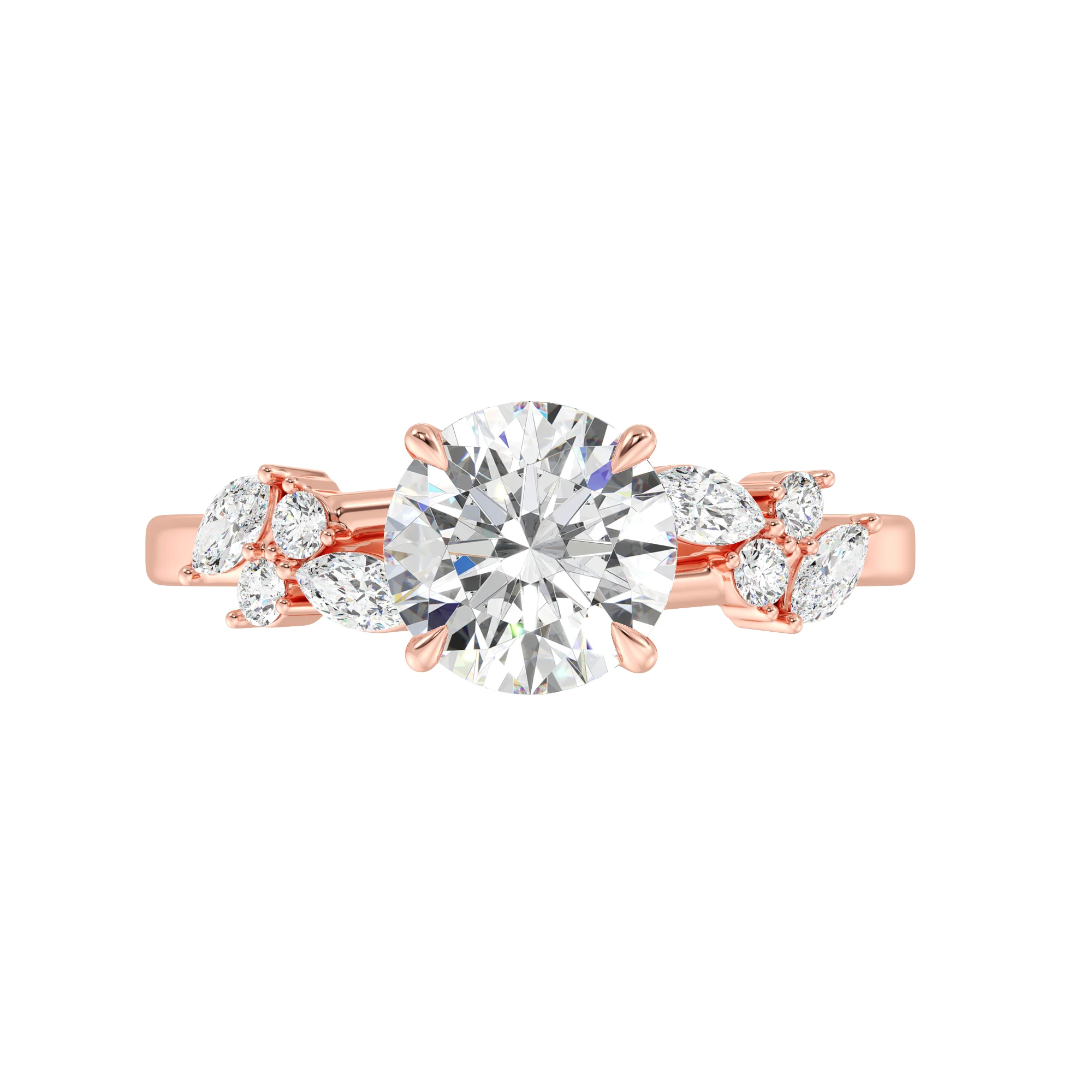 2 Carat Round Cut Lab Grown Diamond Engagement Ring with Marquise Accents in 18K Gold - Image 8