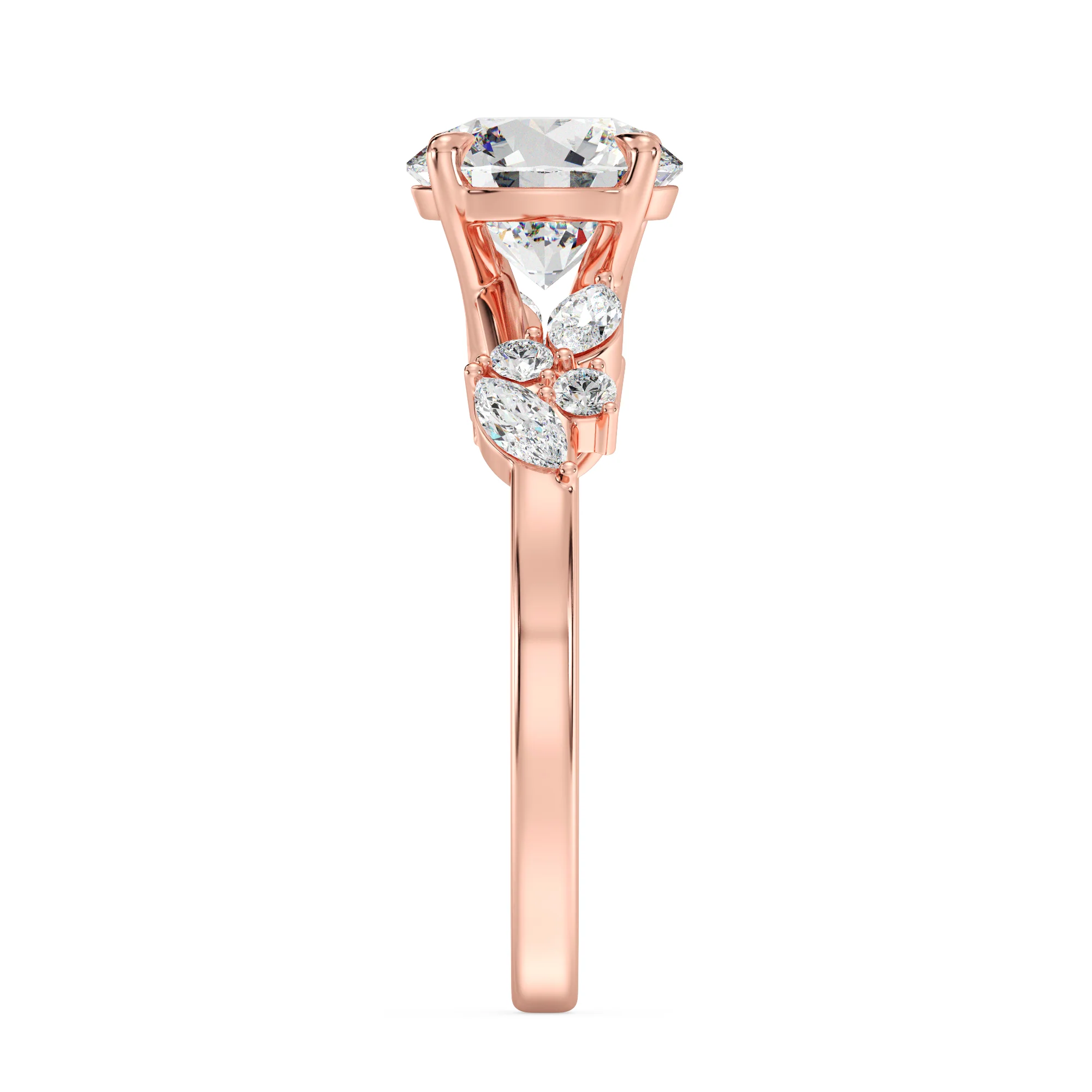 2 Carat Round Cut Lab Grown Diamond Engagement Ring with Marquise Accents in 18K Gold - Image 9