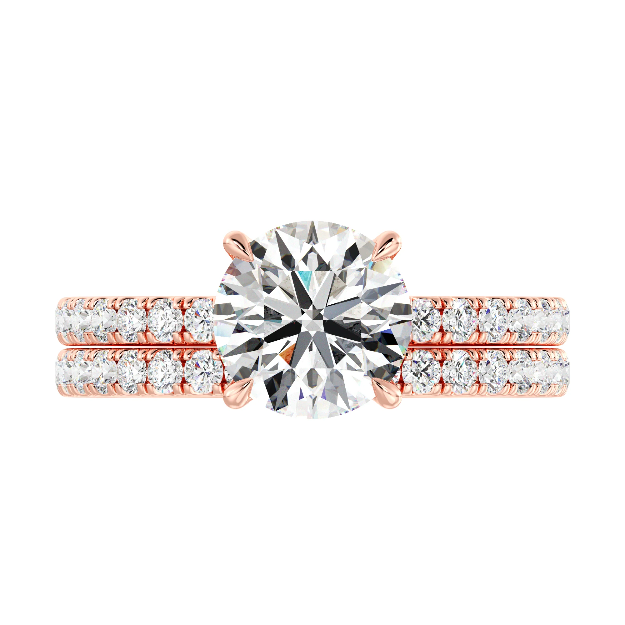 2 Carat Round Cut Lab Grown Diamond Engagement Ring with Wedding Band Set in 18K Gold - Image 9