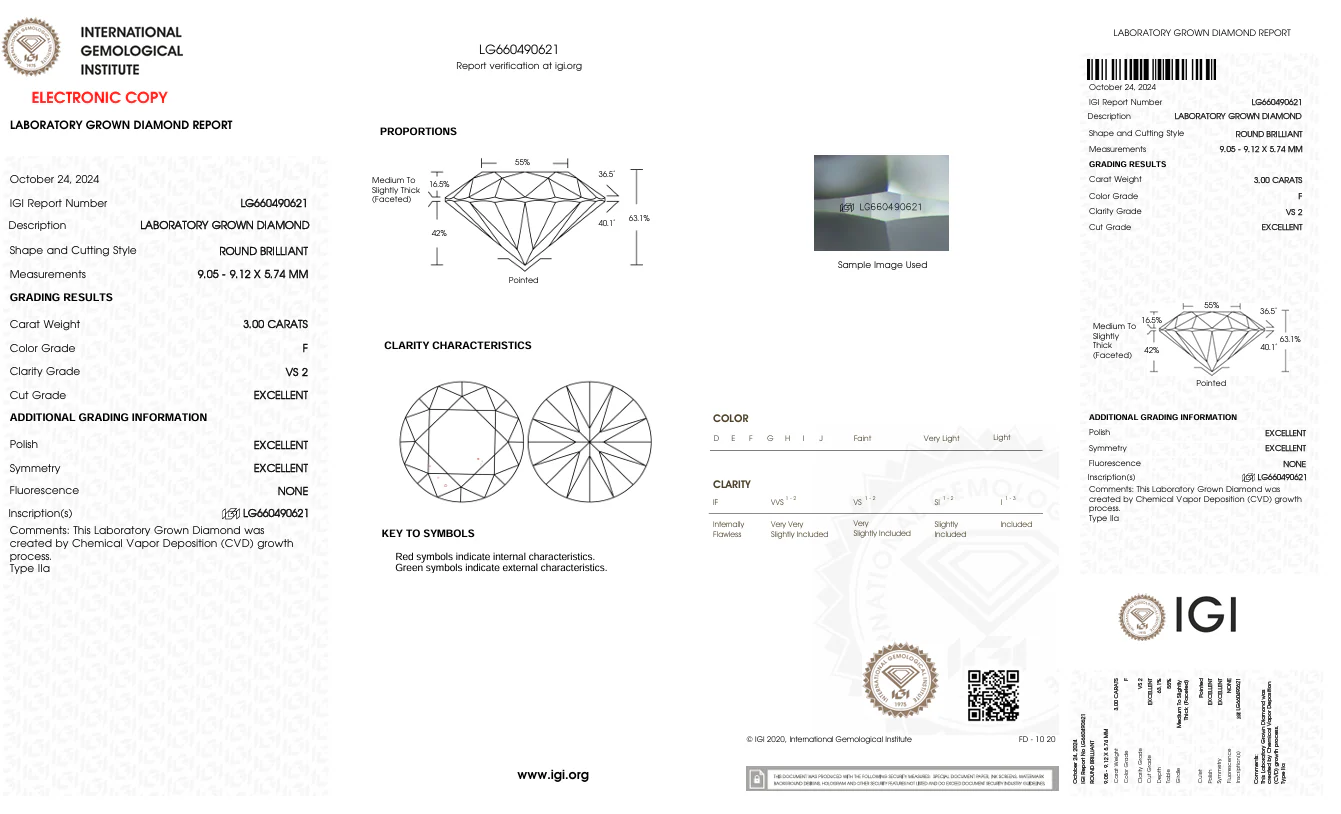 3.0 Carat Round Lab Grown Diamond, VS2/F - Image 2