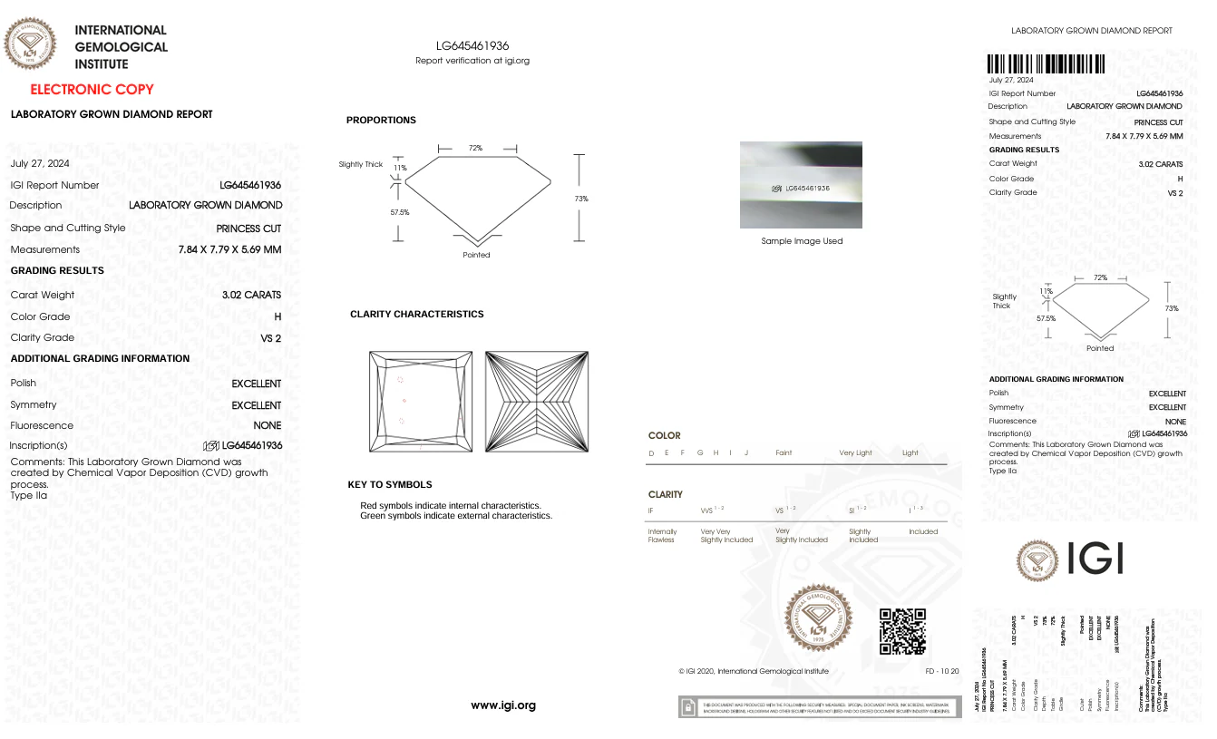 3.02 Carat Princess Lab Grown Diamond, VS2/H - Image 2