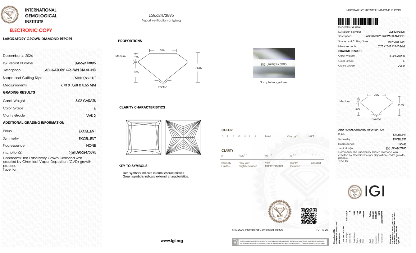 3.02 Carat Princess Lab Grown Diamond, VVS2/E - Image 2