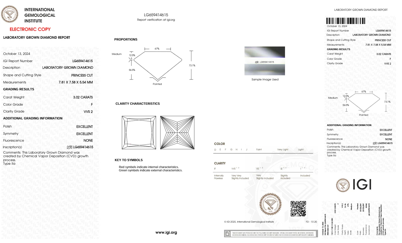 3.02 Carat Princess Lab Grown Diamond, VVS2/F - Image 2