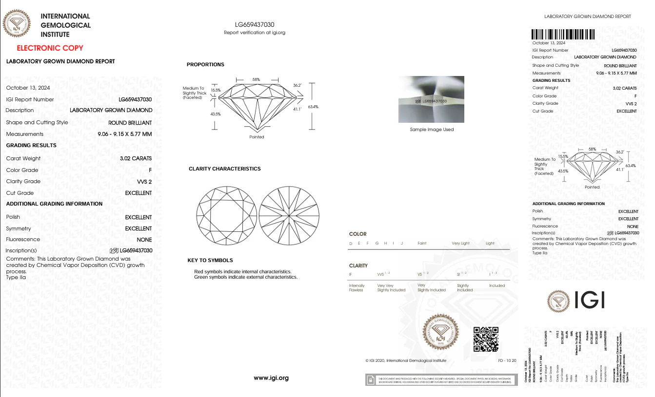 3.02 Carat Round Lab Grown Diamond, VVS2/F - Image 2