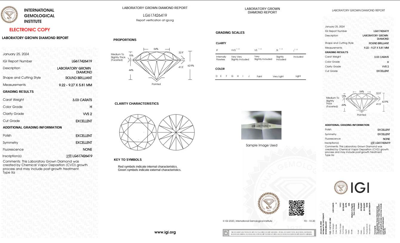 3.03 Carat Round Lab Grown Diamond, VVS2/H - Image 2