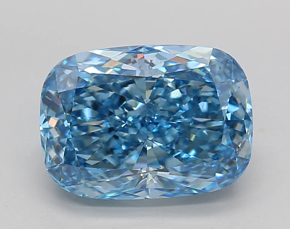 3.2 Carat Long Cushion Lab Grown Diamond, VS1/FANCY VIVID BLUE