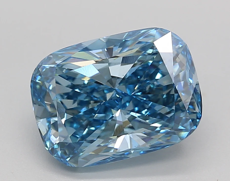 3.21 Carat Long Cushion Lab Grown Diamond, VS2/FANCY VIVID BLUE
