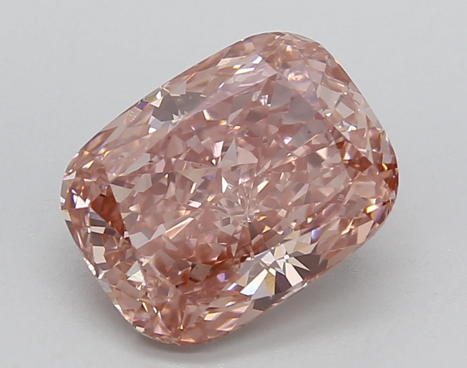 3.29 Carat Long Cushion Lab Grown Diamond, VS2/FANCY VIVID BROWNISH PINK