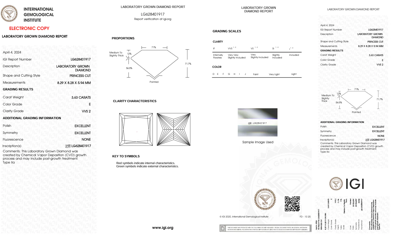 3.63 Carat Princess Lab Grown Diamond, VVS2/E - Image 2