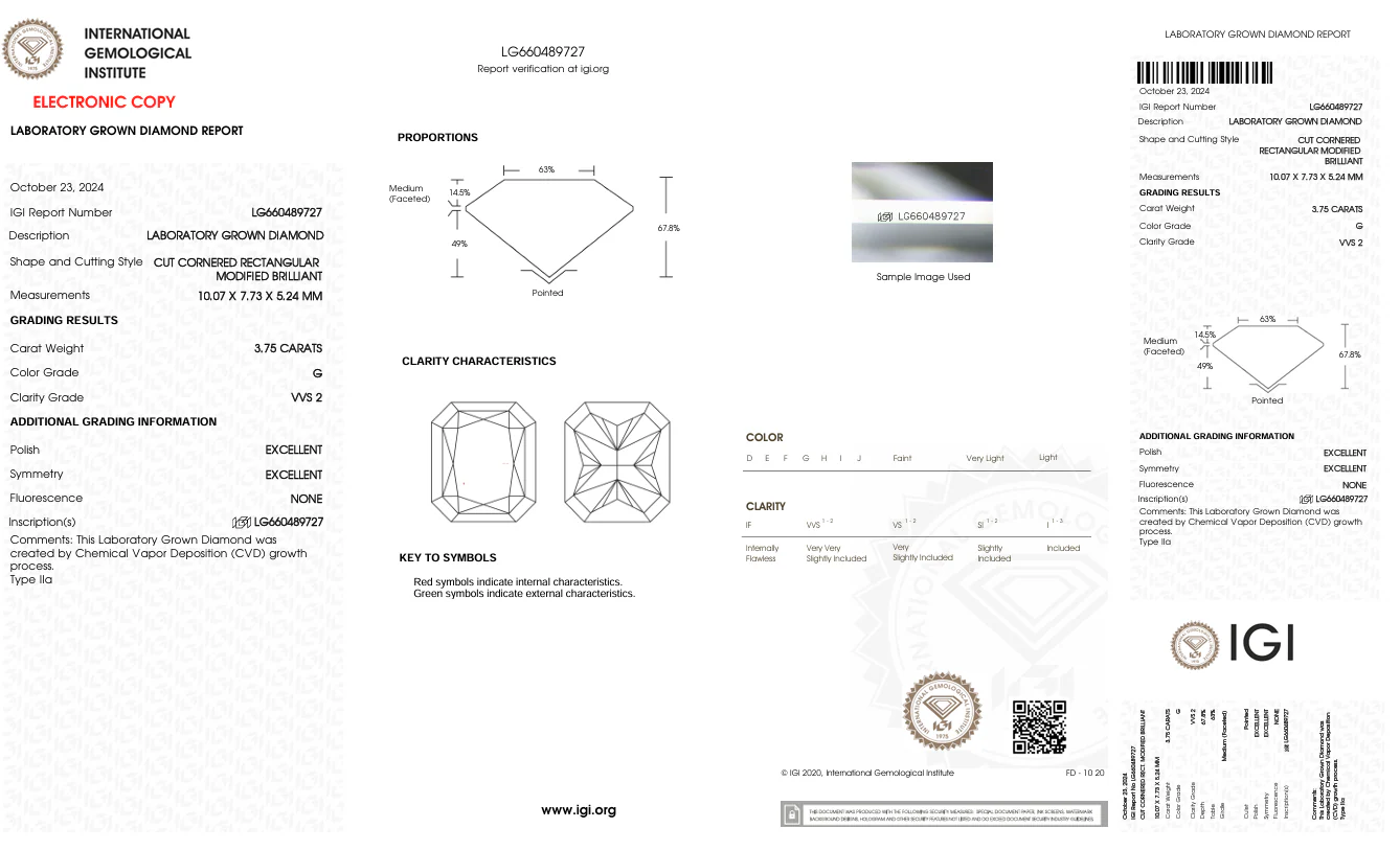3.75 Carat Radiant Lab Grown Diamond, VVS2/G - Image 2