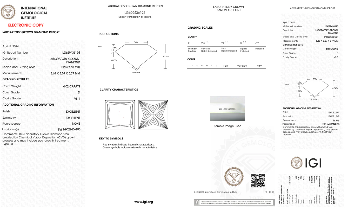 4.02 Carat Princess Lab Grown Diamond, VS1/D - Image 2