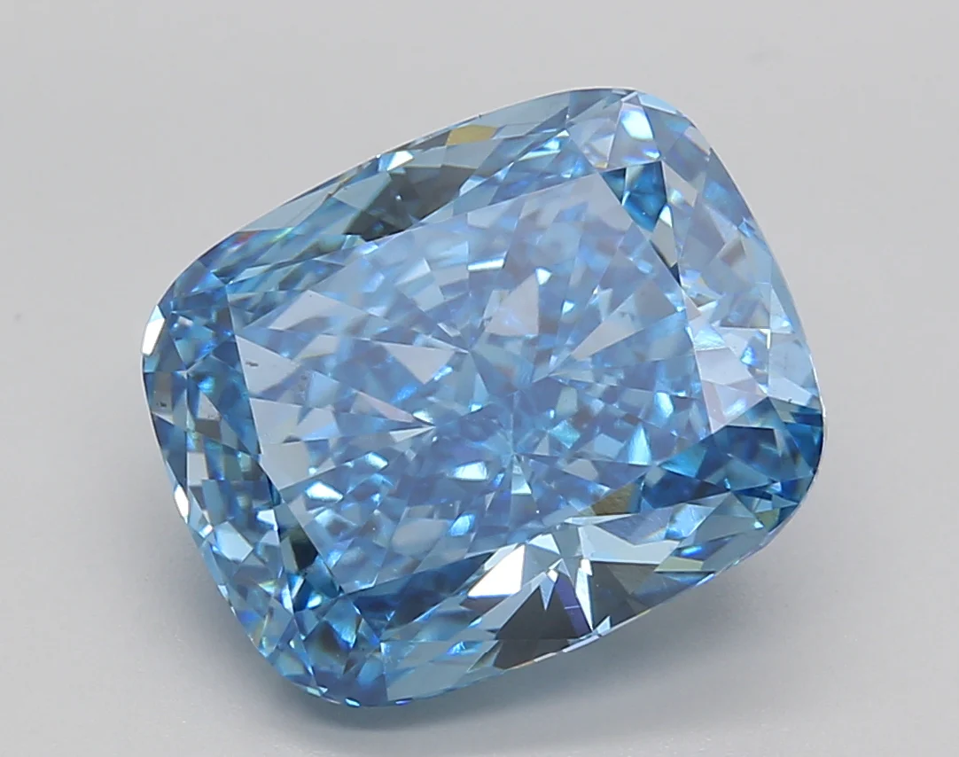 5.14 Carat Long Cushion Lab Grown Diamond, VS2/FANCY VIVID BLUE