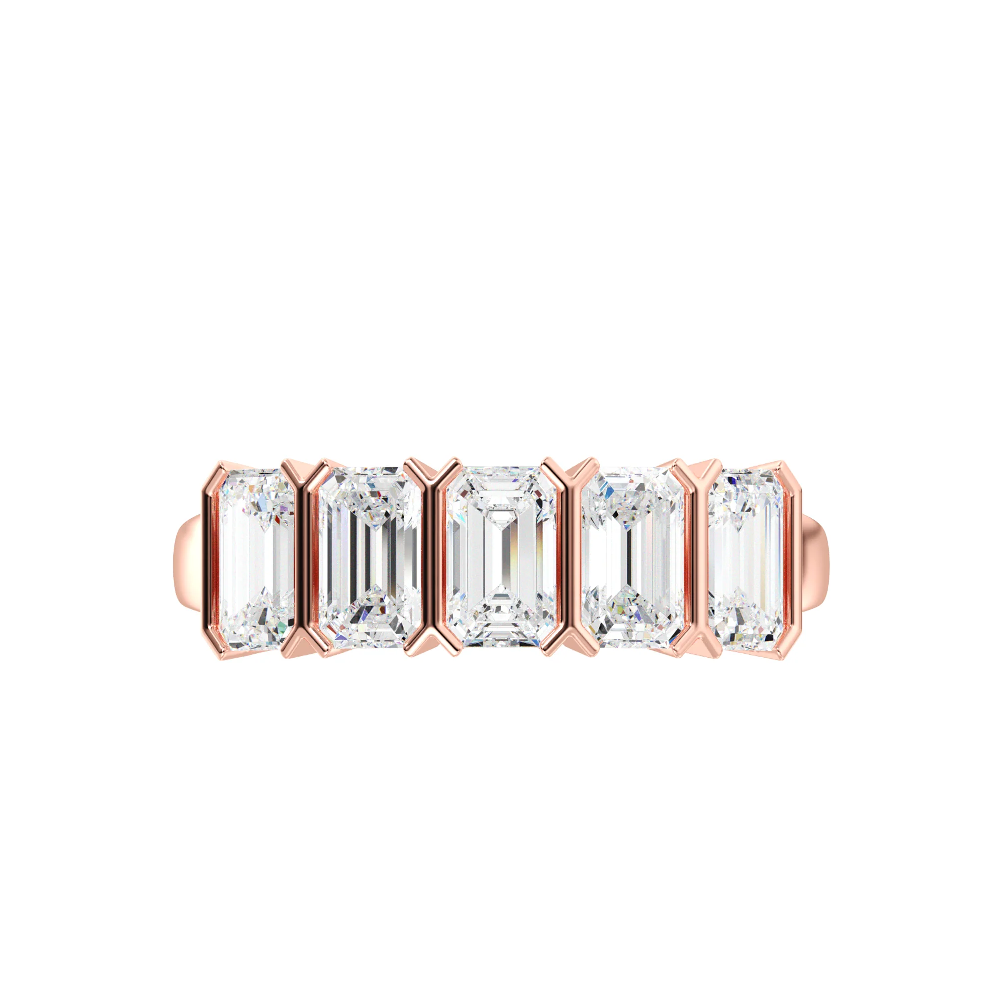 Emerald Cut Lab Grown Diamond Half Eternity Wedding Band in 18K Gold - Image 8