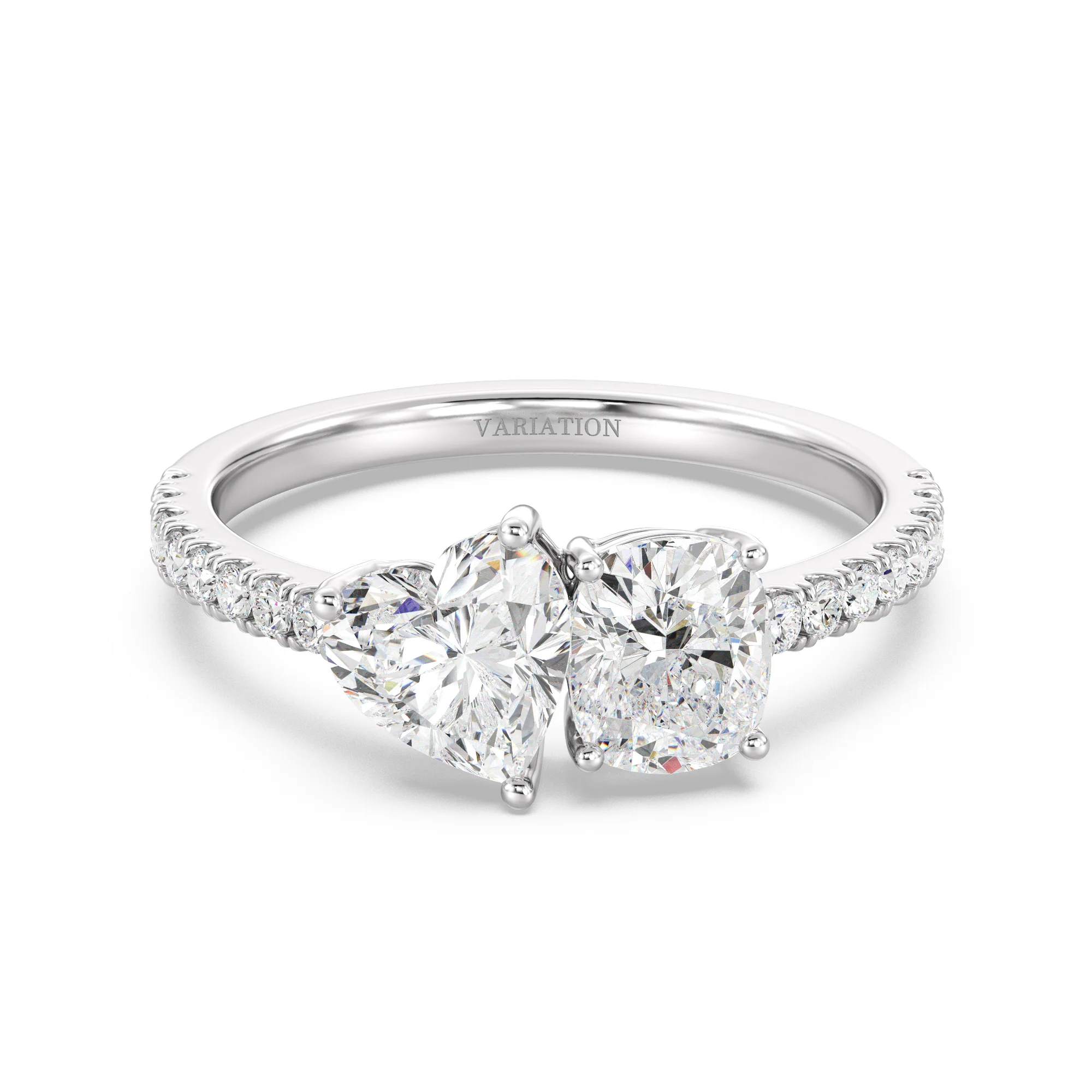 Heart and Cushion Cut Lab Grown Diamond Toi et Moi Ring in 18K Gold - Image 11