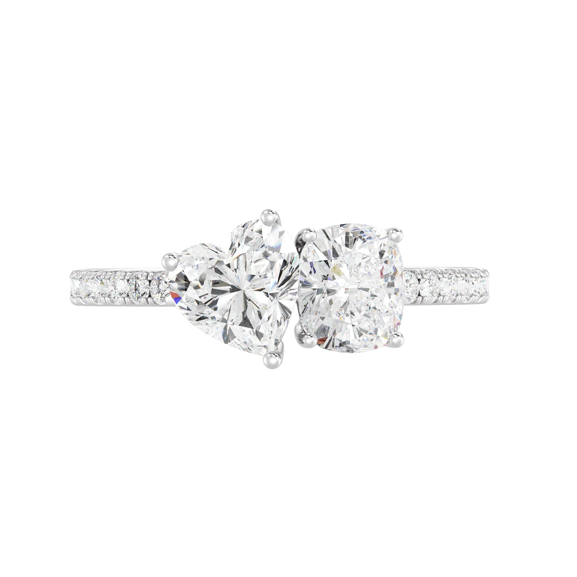 Heart and Cushion Cut Lab Grown Diamond Toi et Moi Ring in 18K Gold - Image 13
