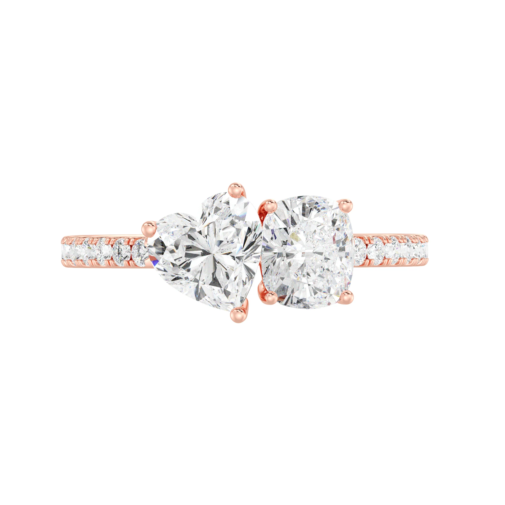 Heart and Cushion Cut Lab Grown Diamond Toi et Moi Ring in 18K Gold - Image 8