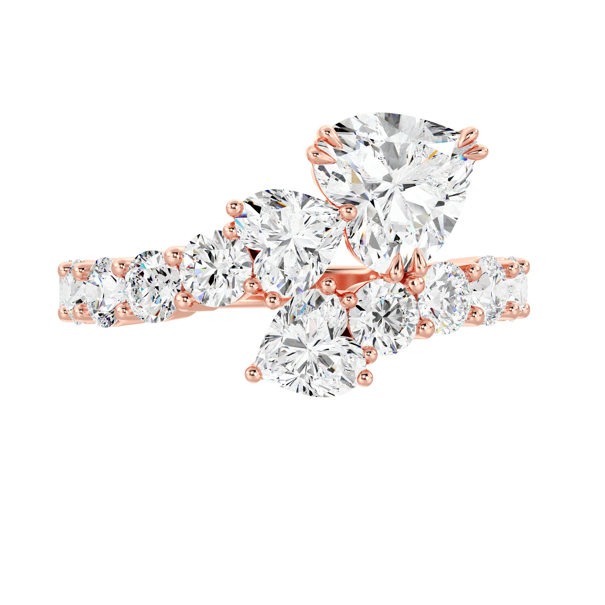 Heart Cut Lab Grown Diamond Bypass Cluster Ring in 18K Gold - Image 7