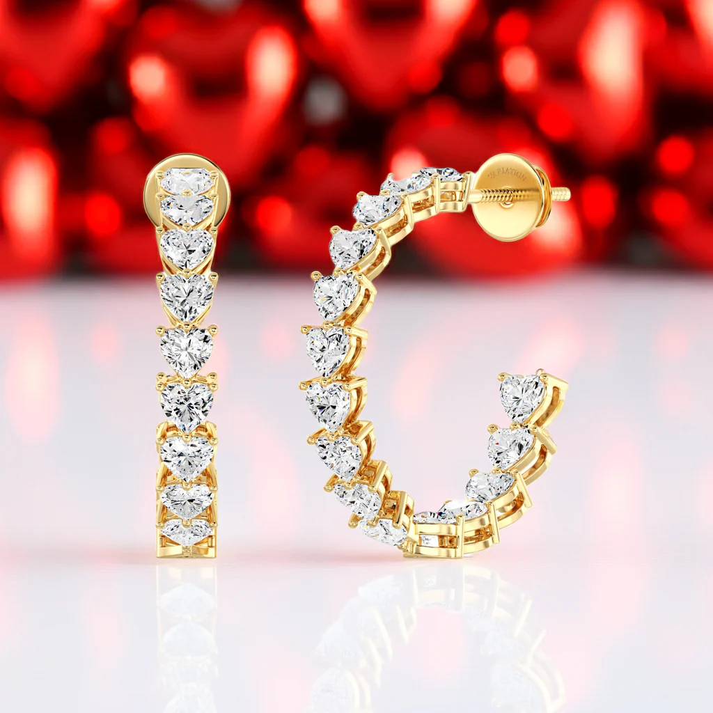 Heart Cut Lab Grown Diamond Inside-Outside Hoop Earrings in 18K Gold - Image 2