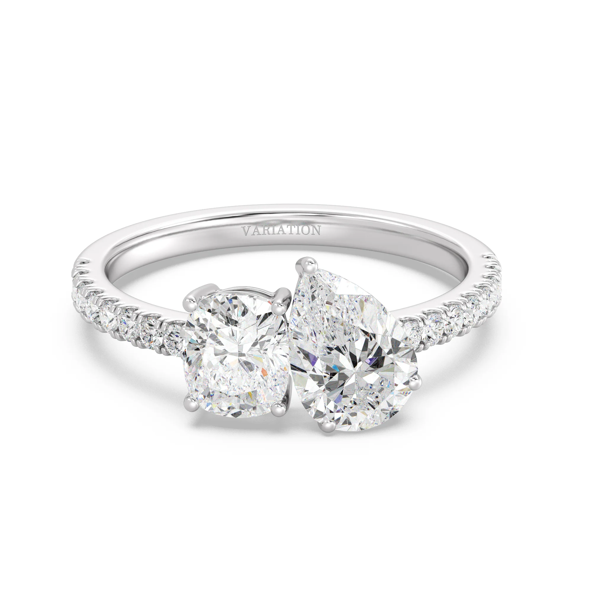 Pear and Cushion Cut Lab Grown Diamond Toi et Moi Ring in 18K Gold - Image 11