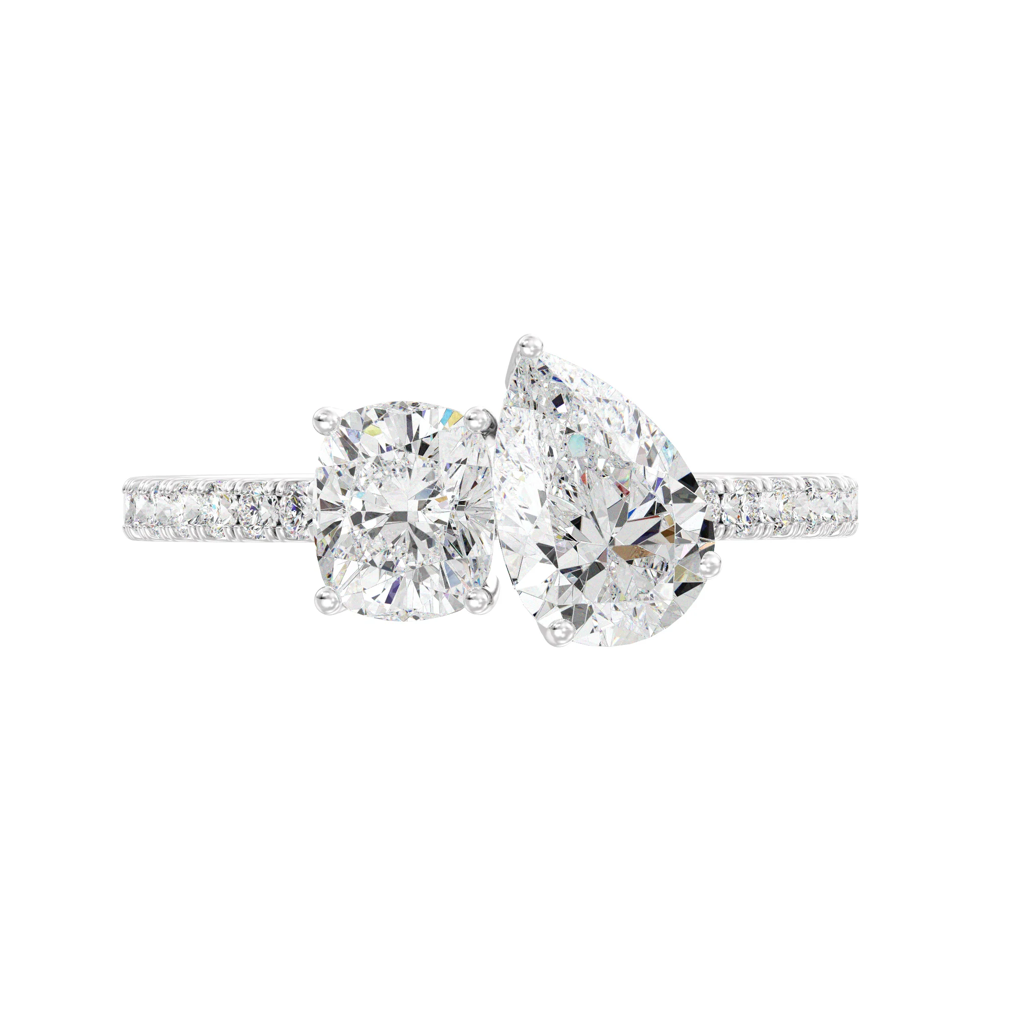 Pear and Cushion Cut Lab Grown Diamond Toi et Moi Ring in 18K Gold - Image 13