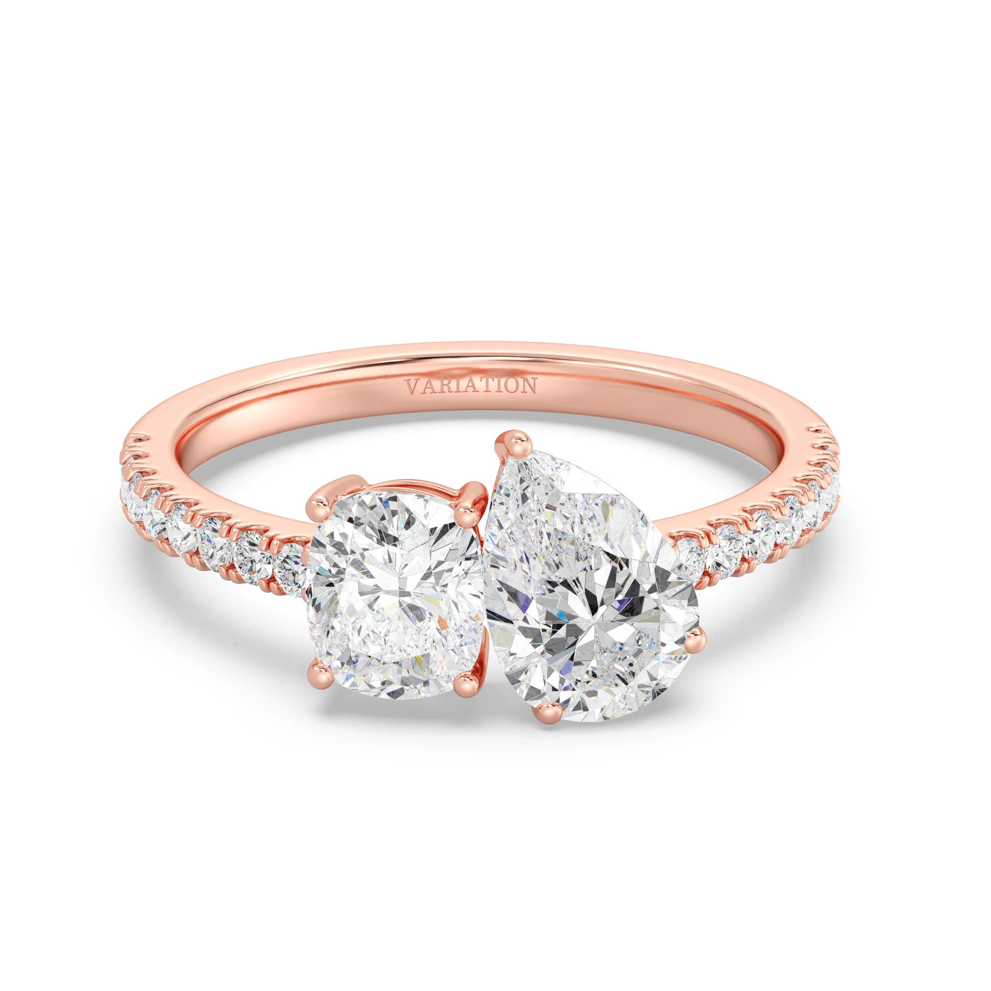 Pear and Cushion Cut Lab Grown Diamond Toi et Moi Ring in 18K Gold - Image 6