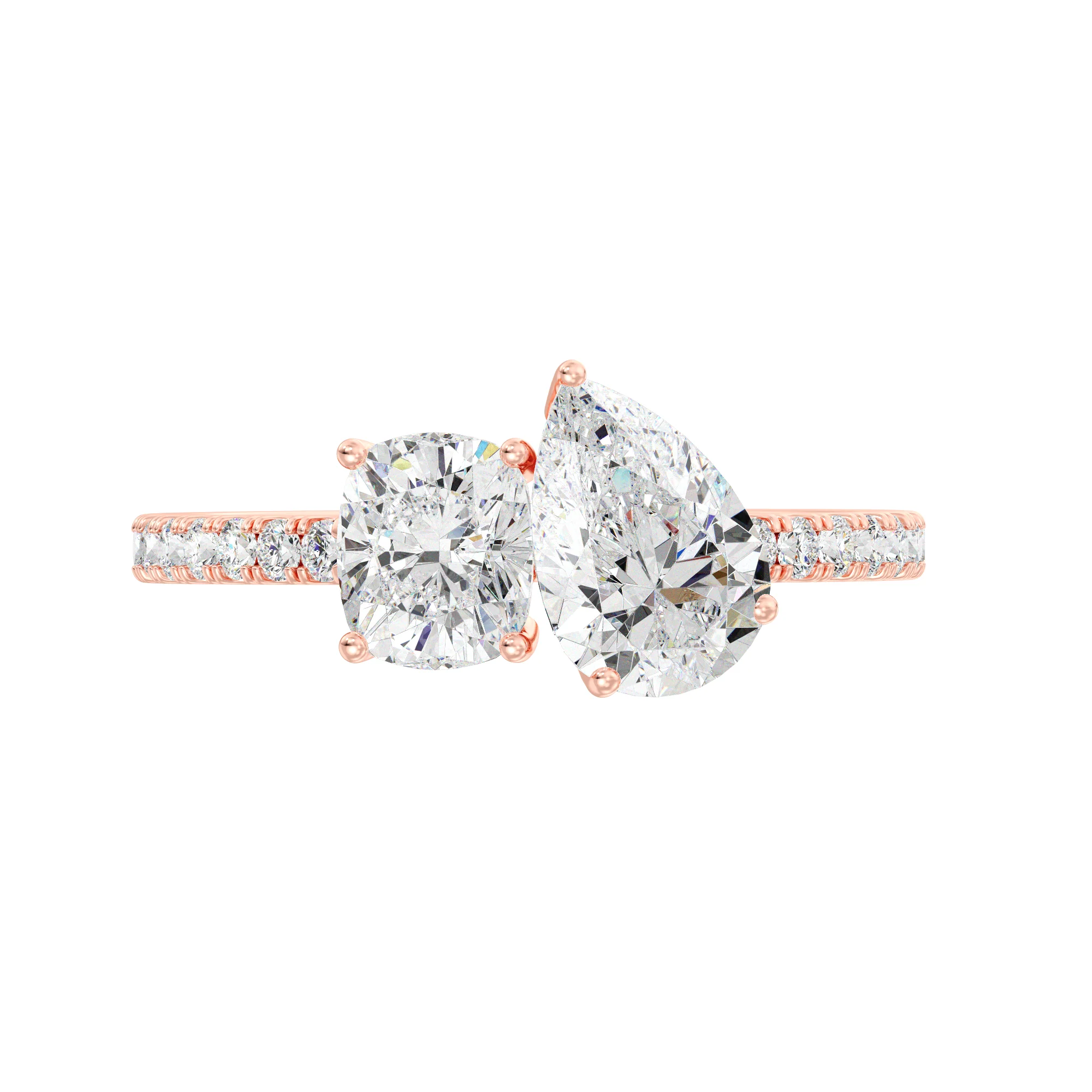Pear and Cushion Cut Lab Grown Diamond Toi et Moi Ring in 18K Gold - Image 8