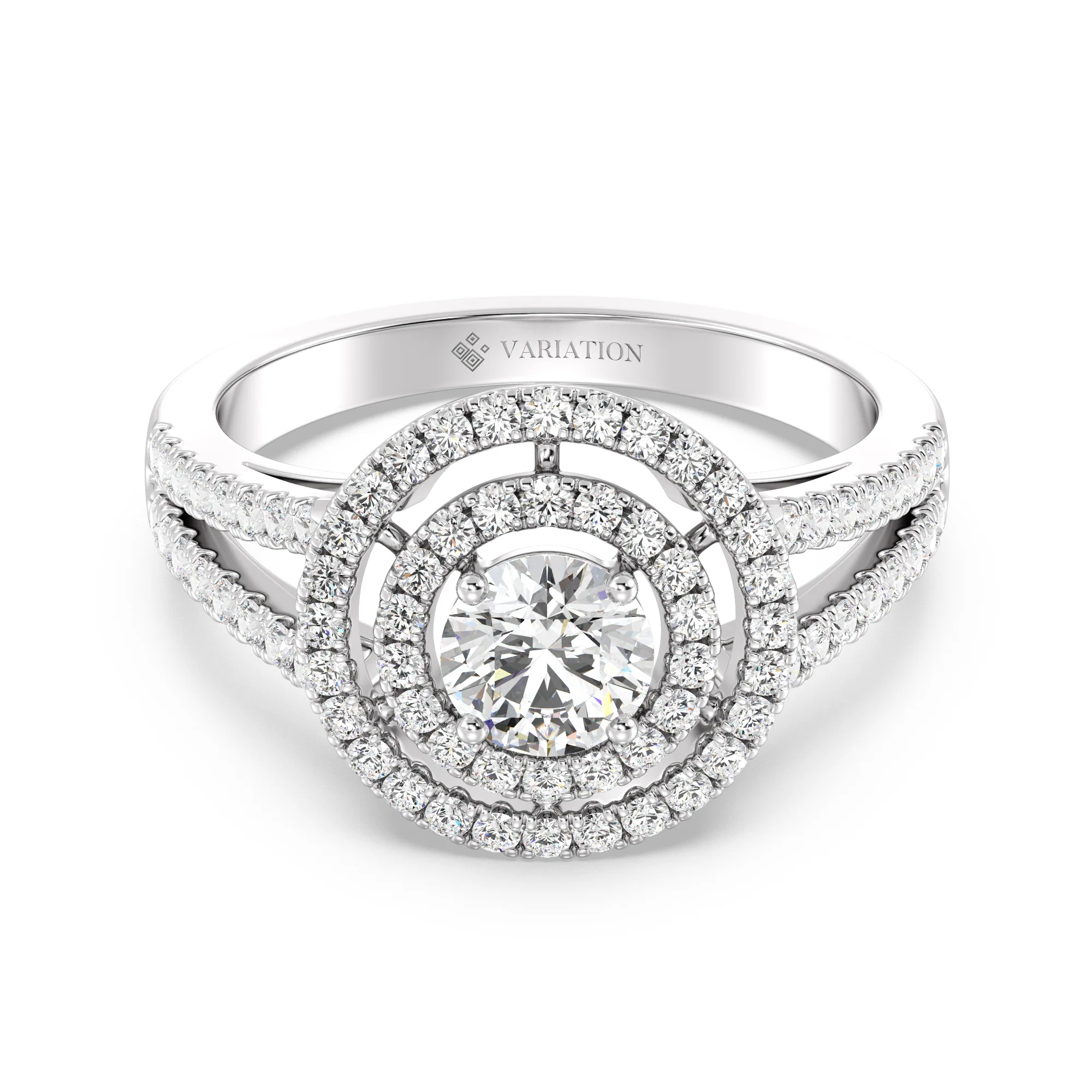 Round Cut Lab Grown Diamond Double Halo Engagement Ring in 18K Gold - Image 11