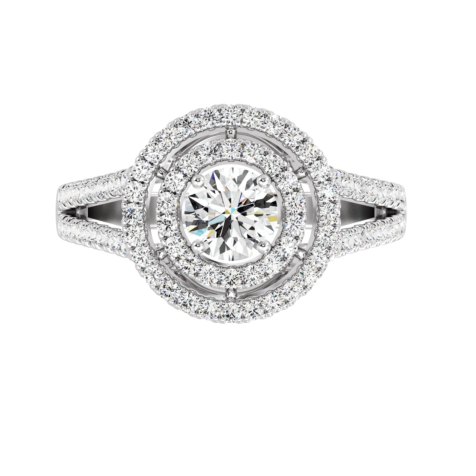 Round Cut Lab Grown Diamond Double Halo Engagement Ring in 18K Gold - Image 12