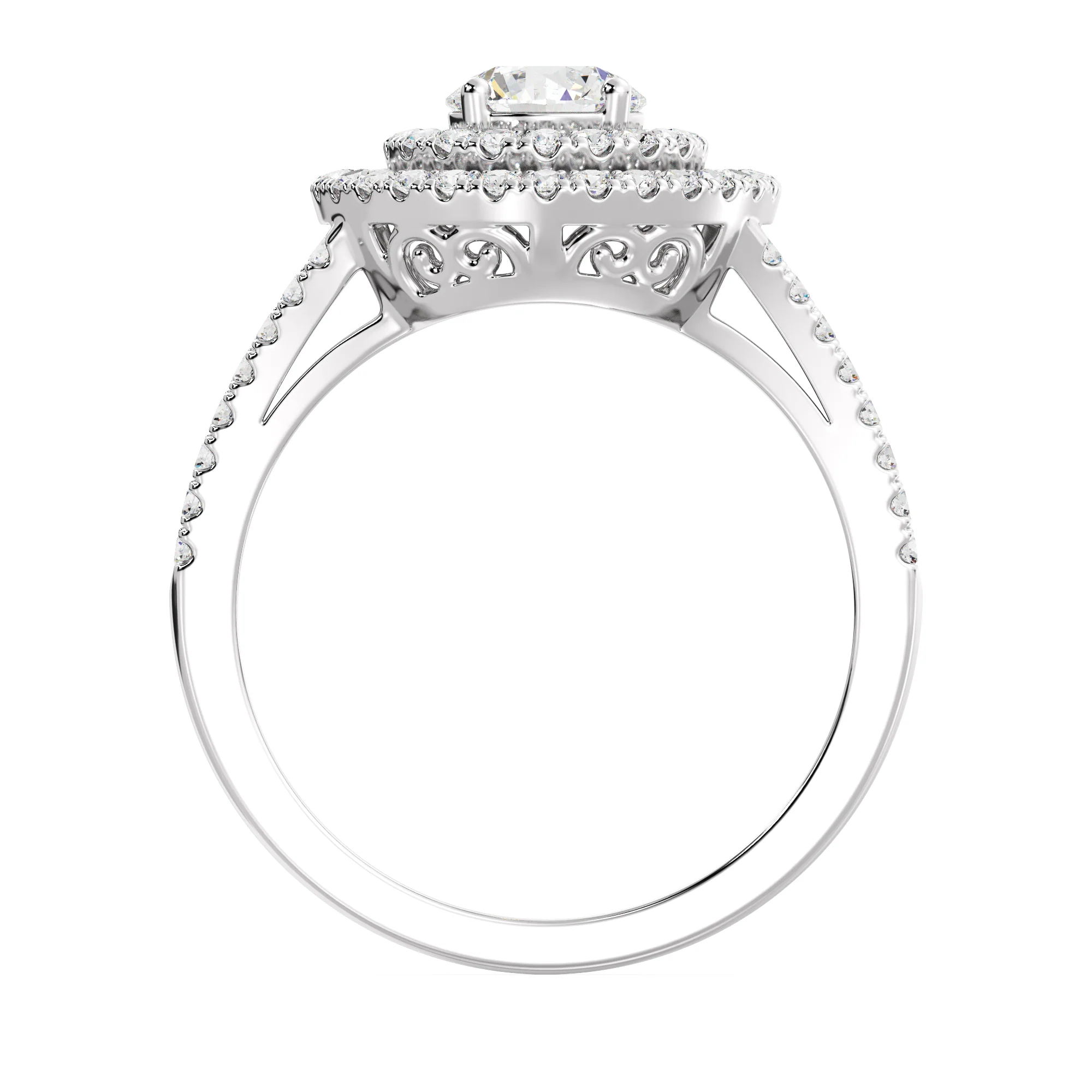 Round Cut Lab Grown Diamond Double Halo Engagement Ring in 18K Gold - Image 13