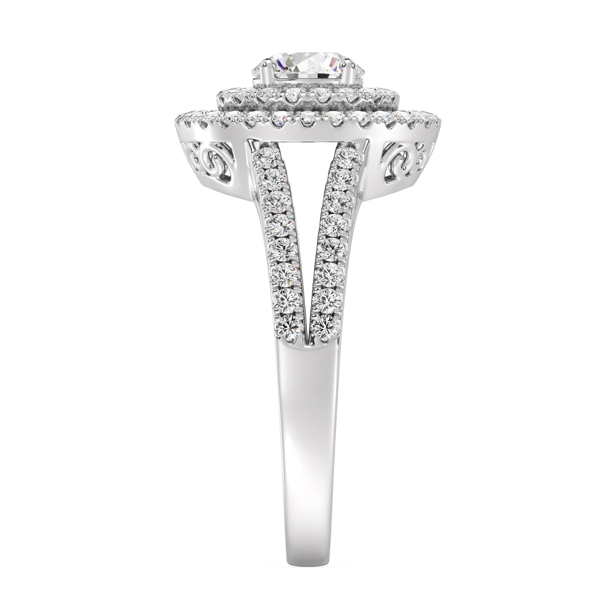Round Cut Lab Grown Diamond Double Halo Engagement Ring in 18K Gold - Image 14