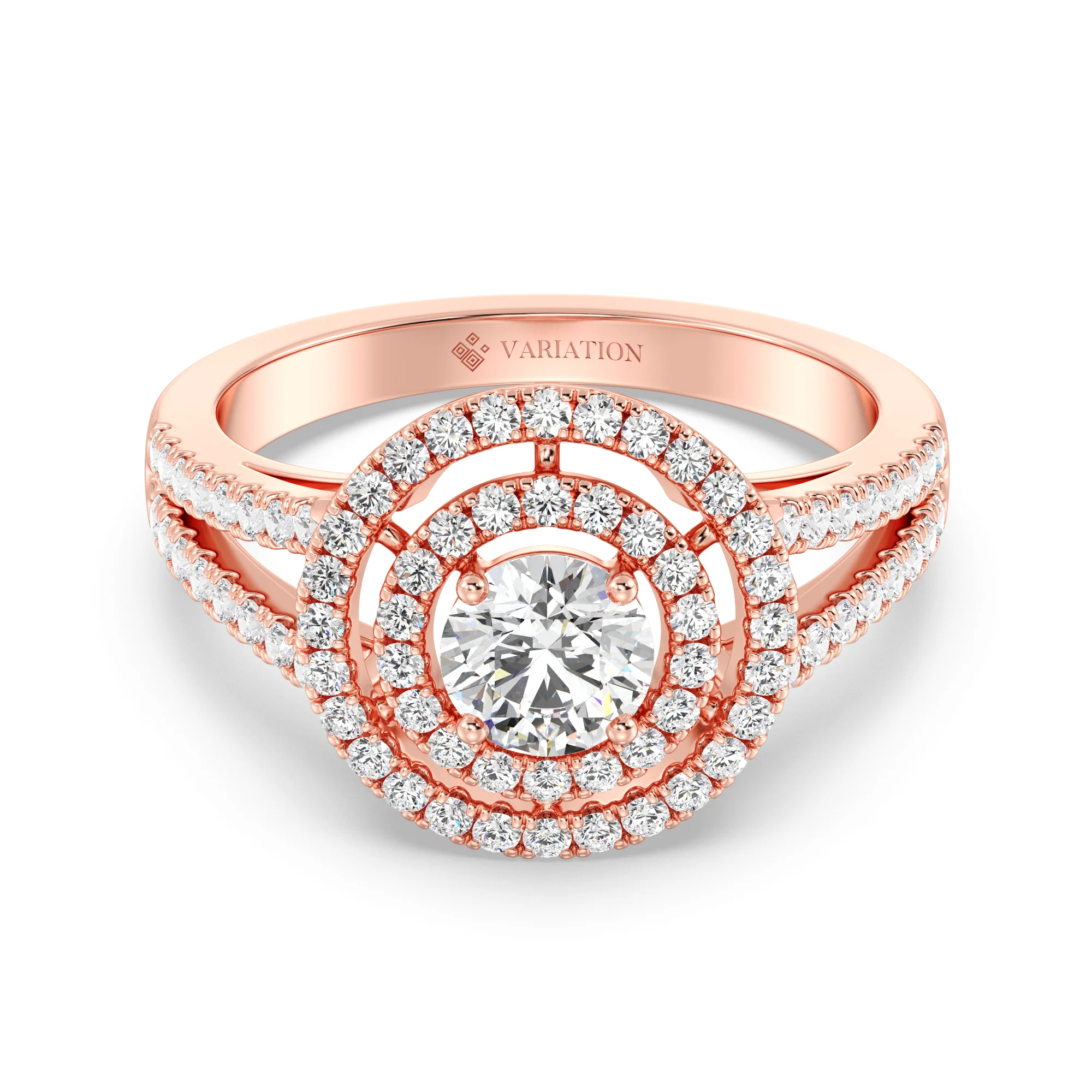 Round Cut Lab Grown Diamond Double Halo Engagement Ring in 18K Gold - Image 6
