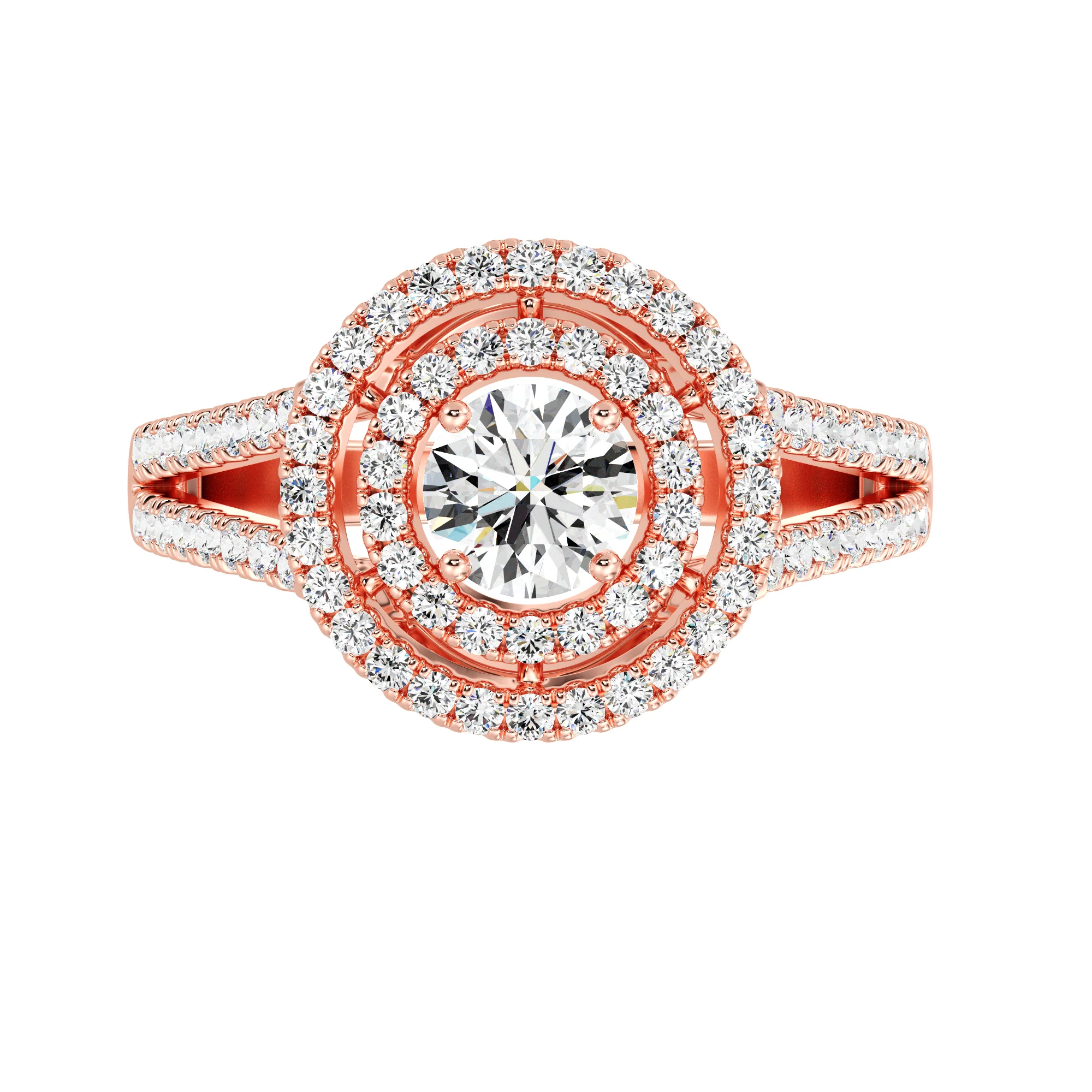 Round Cut Lab Grown Diamond Double Halo Engagement Ring in 18K Gold - Image 7