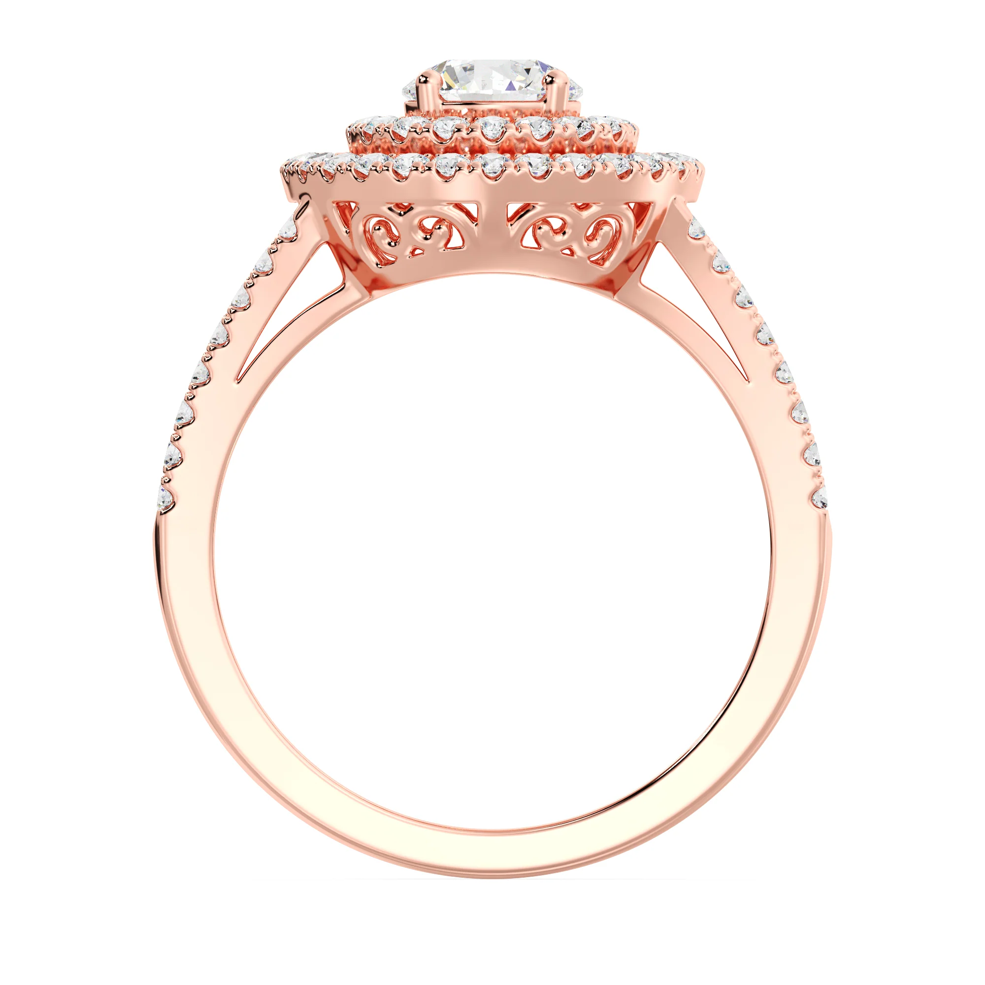 Round Cut Lab Grown Diamond Double Halo Engagement Ring in 18K Gold - Image 8