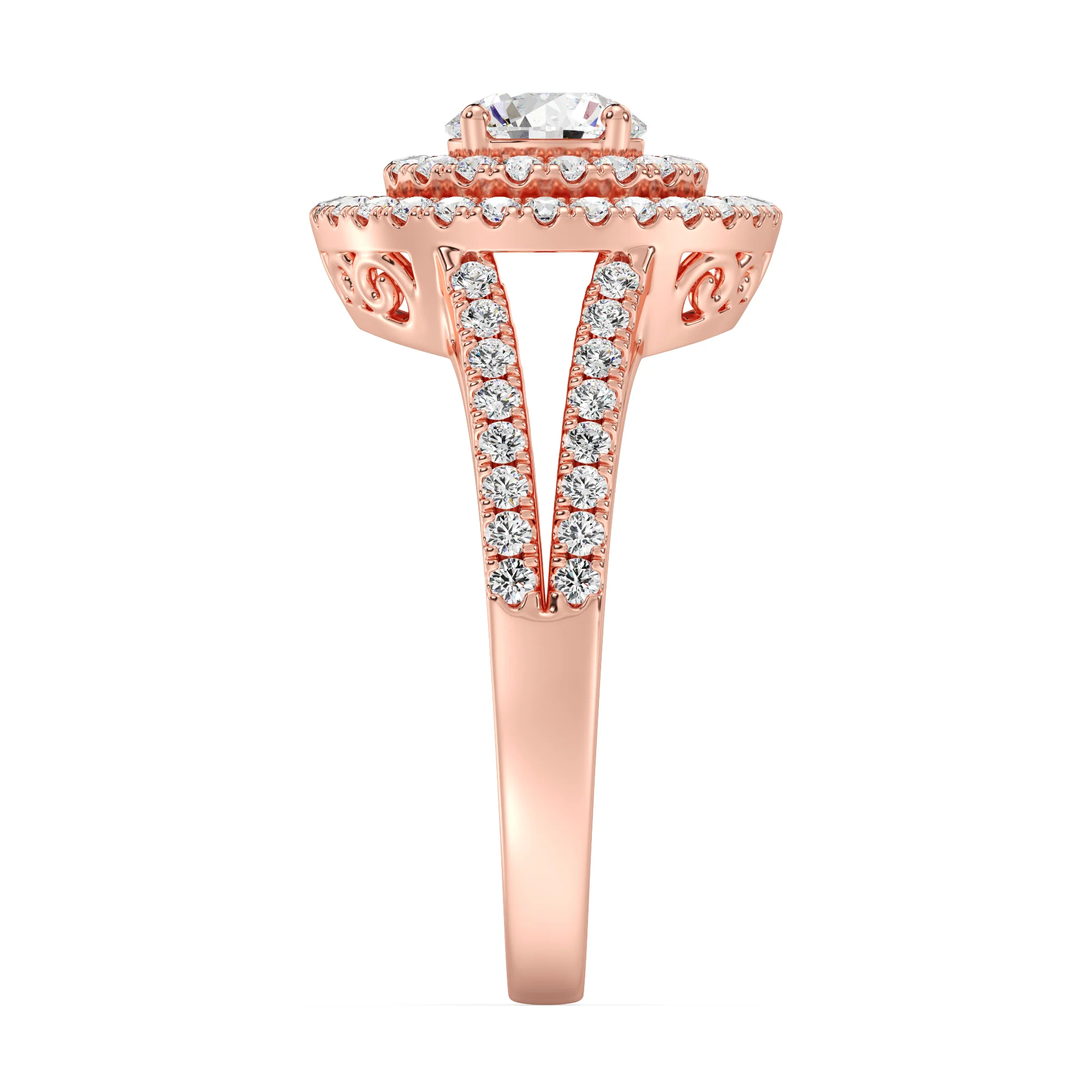 Round Cut Lab Grown Diamond Double Halo Engagement Ring in 18K Gold - Image 9