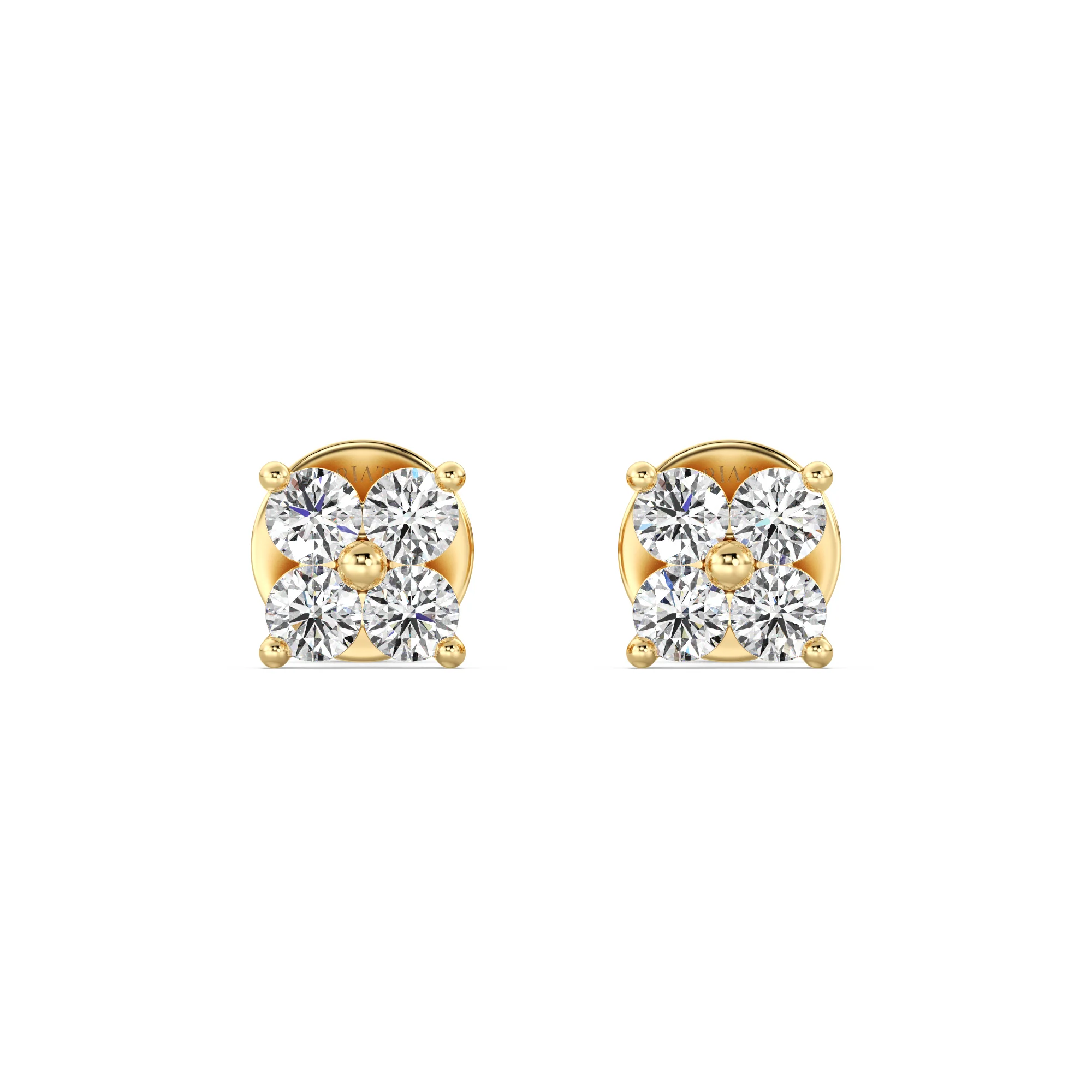 Round Cut Lab Grown Diamond Four Stone Cluster Stud Earrings in 18K Gold - Image 2